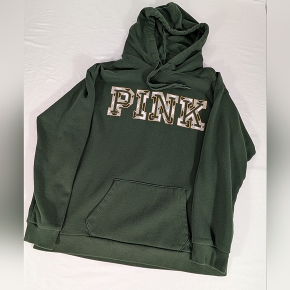 Victoria's Secret PINK Pullover Hoodie with Gold Trimmed Logo Green Size Large - Picture 1 of 7